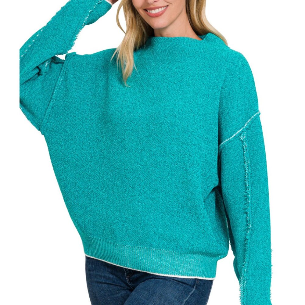 OVERSIZED MOCK NECK RAW SEAM CHENILLE SWEATER | SOFT HEAVYWEIGHT CHENILLE